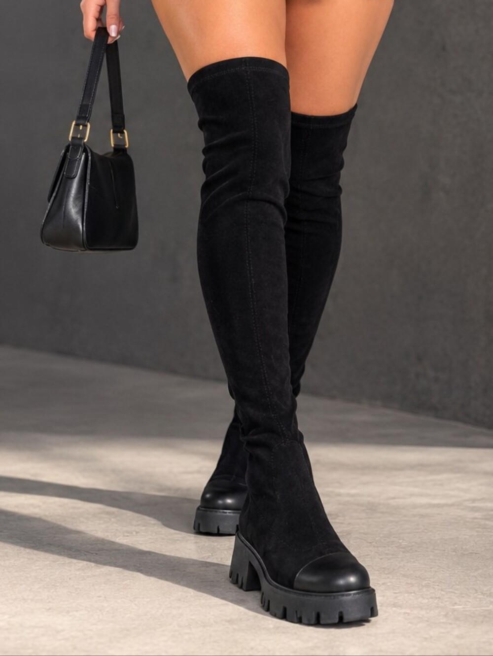 Staccato Black Over-the-Knee Chunky Sole Boots Size 7